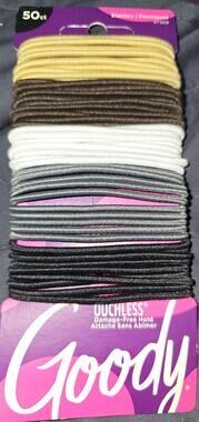 Goody Ouchless Hair Elastics – No Pull, 50 Count (Pack of 1), Assorted Colors